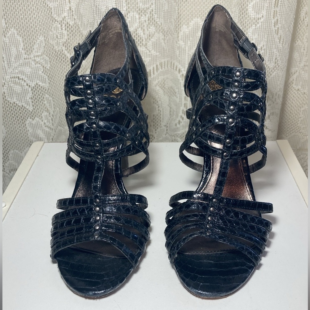 Isola black studded cage sandals heels, 6 1/2 - Picture 3 of 9